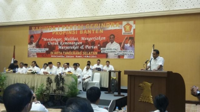 Rapat Pimpinan Daerah (Rapimda) yang diselenggarakan Partai Gerindra di Hotel Santika,Bintaro