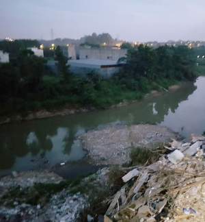 Tumpukan puing di Sungai Cisadane