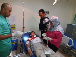 Zulfikar, korban penjambretan yang mengalami luka bacok saat berada di RS Soeroso, Kedaung, Ciputat.