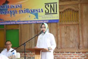 Wali Kota Airin Rachmi Diany memberikan sambutan saat sosialisasi produk SNI