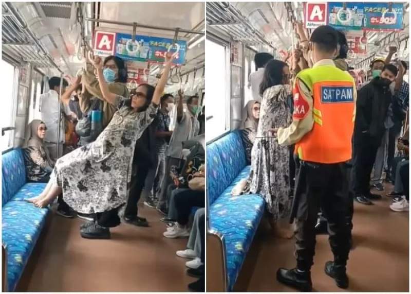 Wanita Gelantungan di Gerbong KRL Bikin Heran Netizen